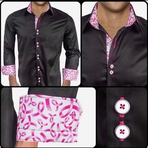 Anton Alexander Men’s Designer Dress Shirt, Breast Cancer Awareness style.